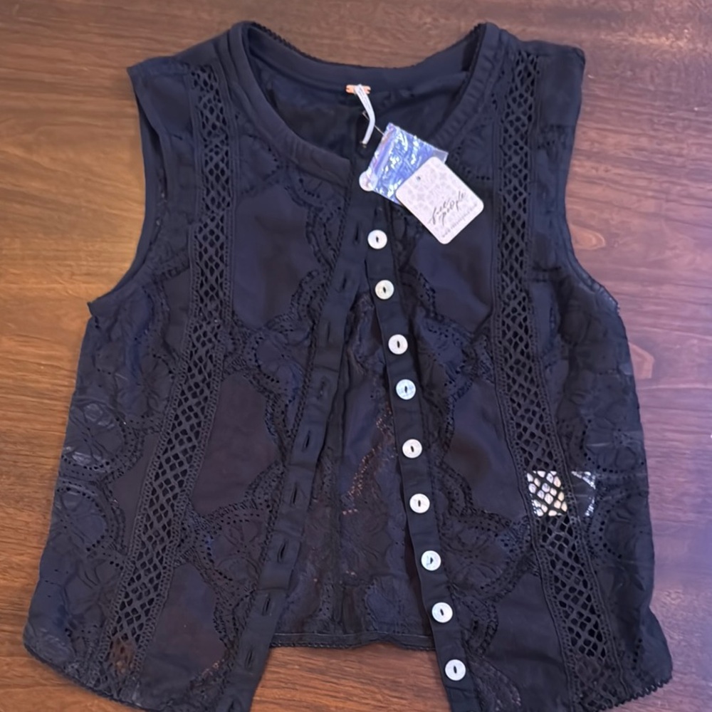 Free People Black Lace Vest